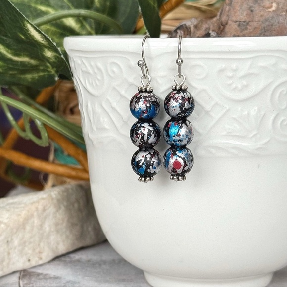 5 For $25💫Splattered Metallic Paintball Dangles Earrings - Picture 5 of 5